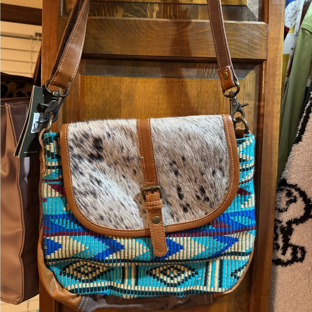 Brown and Blue Patterned Women's Bag